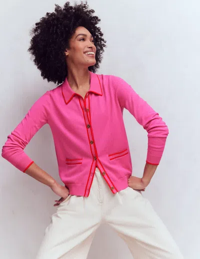 Boden Women's Liz Knitted Collared Cardigan In Pink | Size Medium