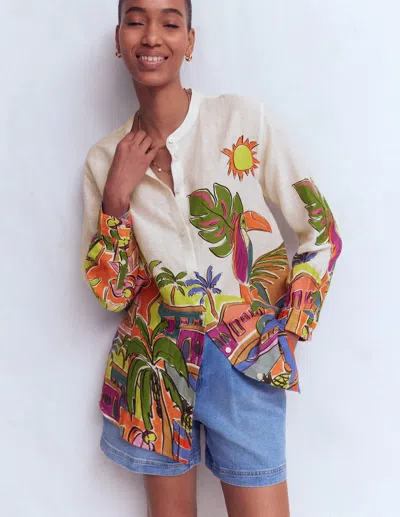 Boden Women's Longline Linen Shirt | Size 18 In Multi