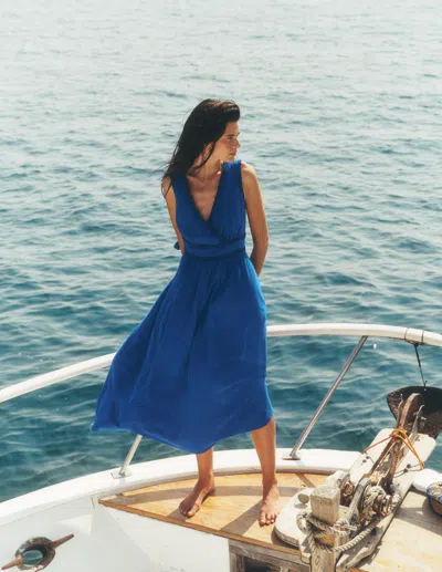 Boden Women's Lorna Trim Double Cloth Dress In Blue | Size 22