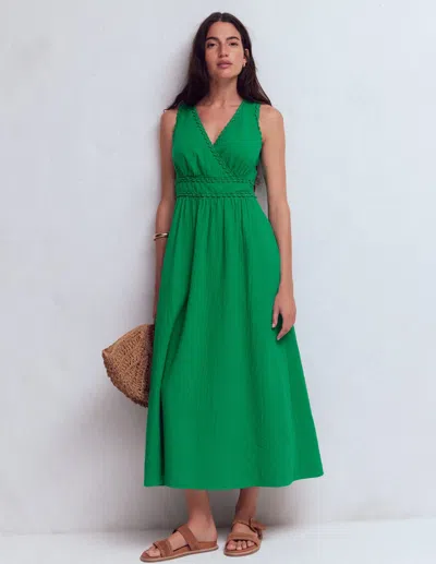 Boden Women's Lorna Trim Double Cloth Dress In Green | Size 16