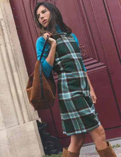 Boden Women's Lou Wool Check Shift Dress In Green | Size 4