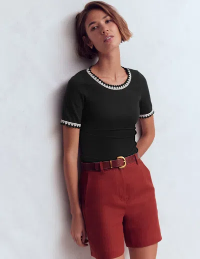 Boden Women's Maddie Trim Detail T-shirt In Black | Size 22