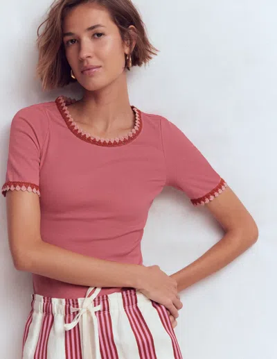 Boden Women's Maddie Trim Detail T-shirt In Pink | Size 22