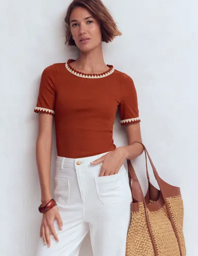 Boden Women's Maddie Trim Detail T-shirt In Red | Size 20 In Brown