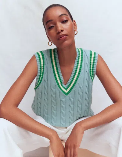 Boden Women's Maeve Cable V Neck Tank In Blue | Size Large In Green