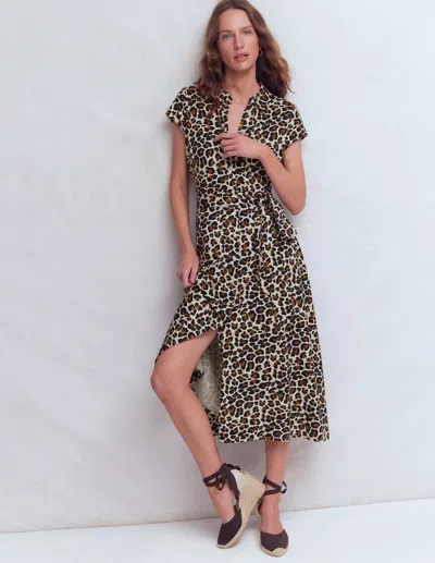 Boden Women's Marcia Jersey Shirt Dress In Natural | Size 20 In Animal Print