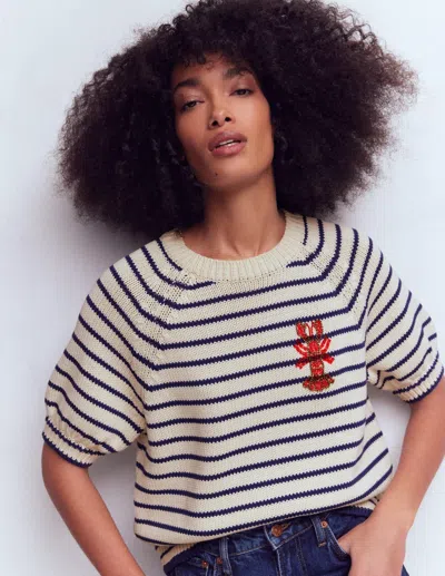 Boden Women's Margot Puff Sleeve T-shirt In Blue | Size Xl In Neutral