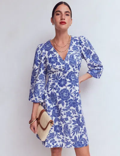 Boden Women's Marla Linen Blend Short Dress In Blue | Size 16/18