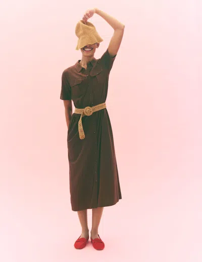 Boden Women's Mavis Midi Jersey Shirt Dress In Brown | Size 22