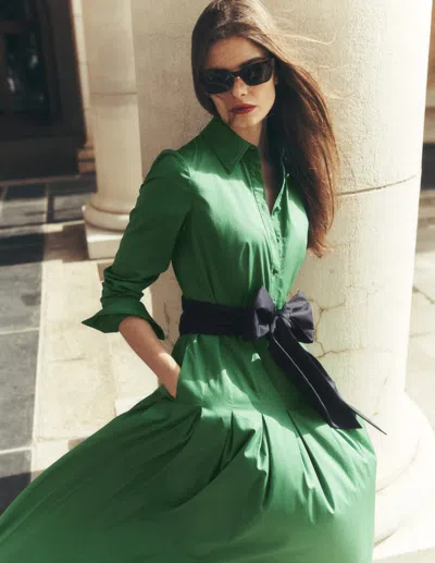 Boden Women's Maxi Pleated Bow Dress In Green | Size 20