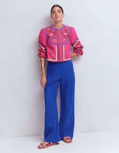 Boden Women's Mayfair Linen Trousers In Blue | Size 22