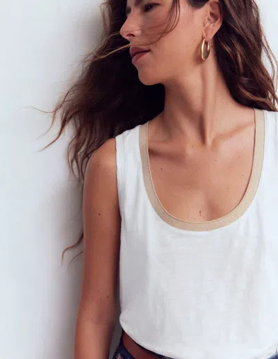 Boden Women's Metallic Trim Scoop Neck Vest In White | Size 10