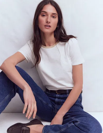 Boden Women's Metallic Trim T-shirt In White | Size 16/18