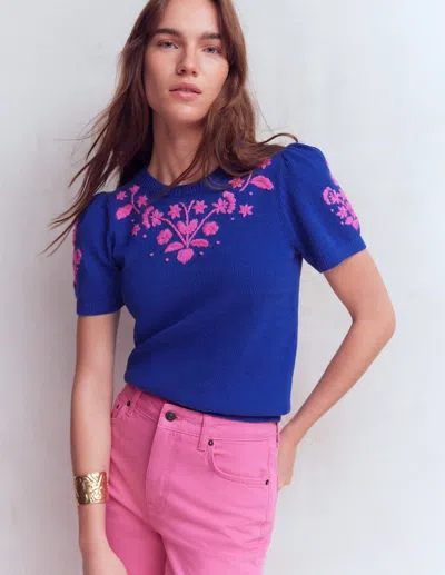 Boden Women's Monica Pointelle T-shirt In Blue | Size Xl
