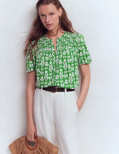 Boden Women's Mya Short Sleeve Smocked Shirt In Green | Size 18