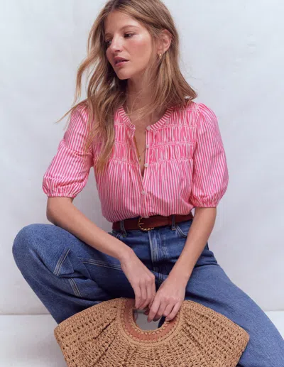 Boden Women's Mya Short Sleeve Smocked Shirt In Pink | Size 12