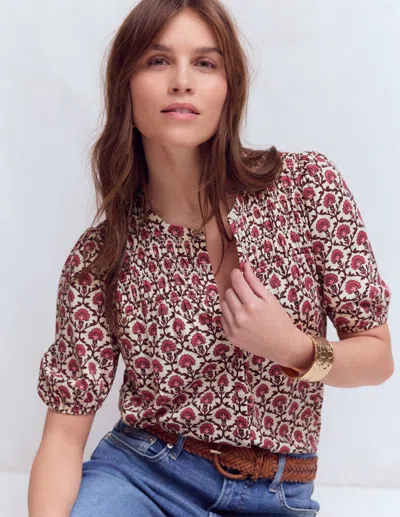 Boden Women's Mya Short Sleeve Smocked Shirt In Pink | Size 12