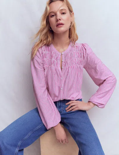 Boden Women's Mya Smocked Jersey Shirt In Purple | Size 20/22 In Pink