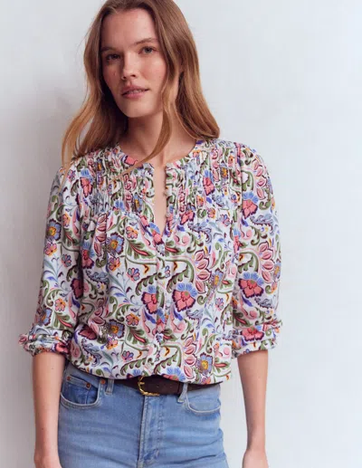 Boden Women's Mya Smocked Jersey Shirt | Size 22 In Multi