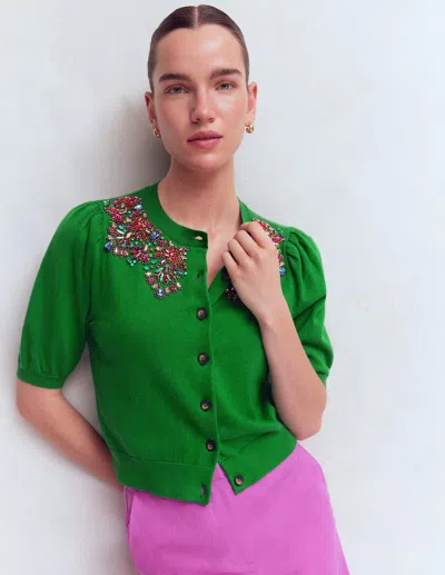 Boden Women's Nadia Embellished Cardigan In Green | Size Medium