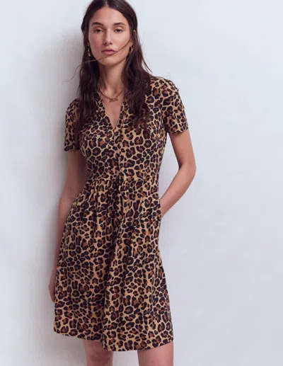 Boden Women's Naomi Short Jersey Dress In Brown | Size 20/22 In Animal Print