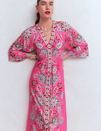 Boden Women's Nell Kimono Midi Jersey Dress In Pink | Size 18 In Multi