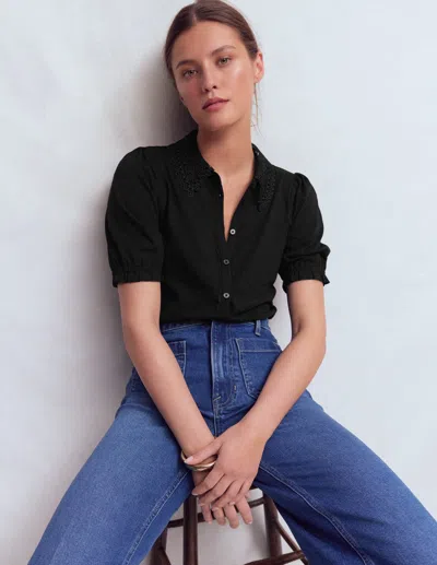 Boden Women's Nessa Broderie Collar Blouse In Black | Size 20/22