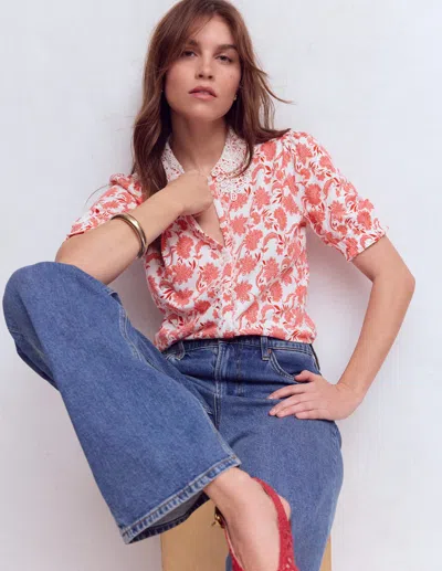 Boden Women's Nessa Broderie Collar Blouse In Pink | Size 20 In Red