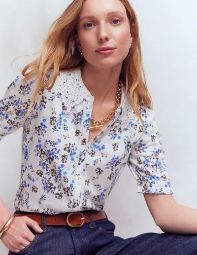 Boden Women's Nessa Broderie Collar Blouse In White | Size 22