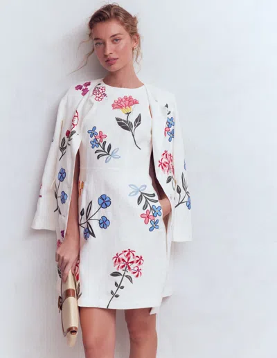 Boden Women's Occasion Short Linen Dress In White | Size 20/22 In Multi