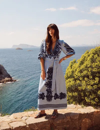 Boden Women's Octavia Linen Dress In Blue | Size 18