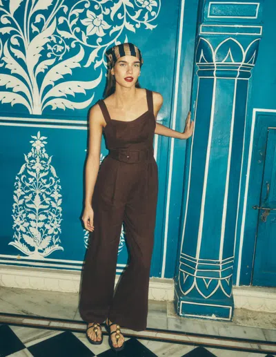 Boden Women's Panelled Bodice Linen Jumpsuit In Brown | Size 20