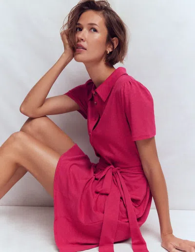 Boden Women's Patti Short Jersey Shirt Dress In Pink | Size 18