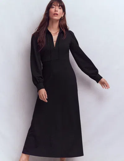 Boden Women's Pip Zip-up Ponte Midi Dress In Black | Size 12