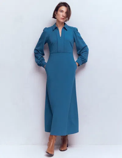 Boden Women's Pip Zip-up Ponte Midi Dress In Blue | Size 12