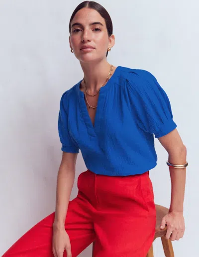 Boden Women's Pleat Detail Double Cloth Top In Blue | Size 16