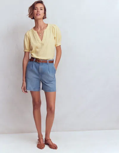 Boden Women's Pleat Front Denim Shorts In Blue | Size 14