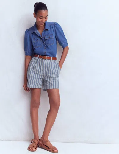 Boden Women's Pleat Front Denim Shorts In Blue | Size 22