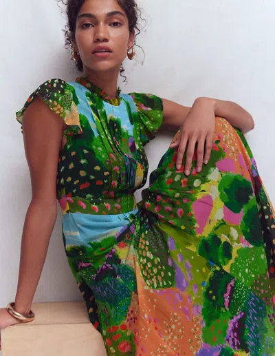 Boden Women's Pleat Ruffle Maxi Dress | Size 14 In Multi