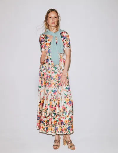 Boden Women's Pleat V-neck Dress In White | Size 14 In Multi