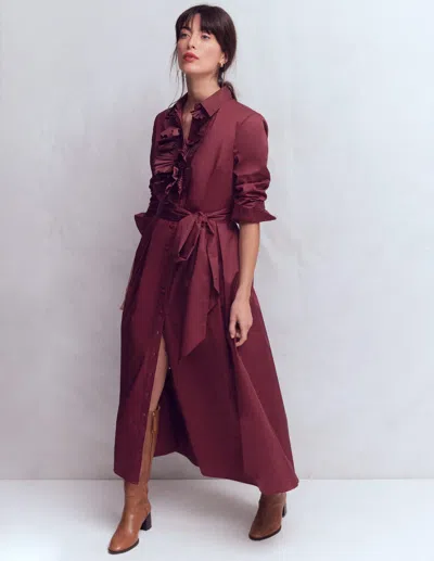 Boden Women's Pleated Ruffle Shirt Dress In Purple | Size 6