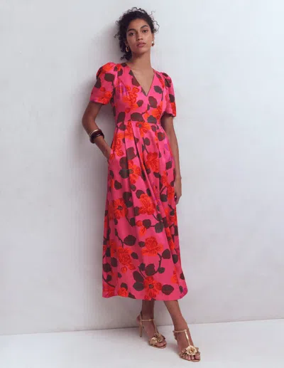 Boden Women's Pleated V-neck Silk Dress | Size 16/18 In Red