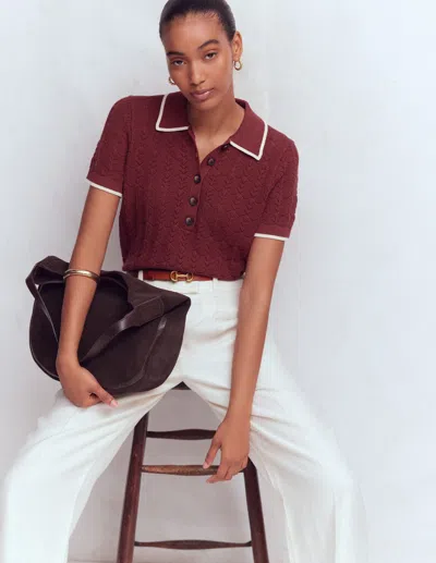 Boden Women's Pointelle Henley T-shirt In Red | Size Xl In Burgundy