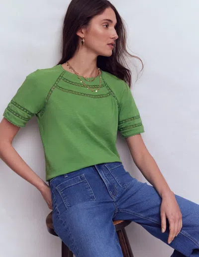 Boden Women's Poppy Trim Crew T-shirt In Green | Size 20/22