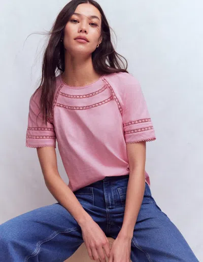 Boden Women's Poppy Trim Crew T-shirt In Pink | Size 16/18