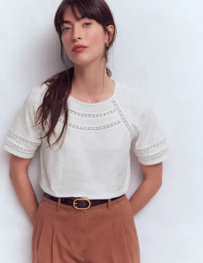 Boden Women's Poppy Trim Crew T-shirt In White | Size 16/18