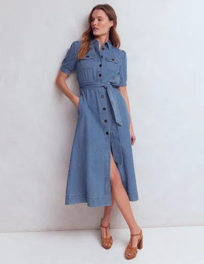 Boden Women's Puff Sleeve Denim Shirt Dress In Blue | Size 16