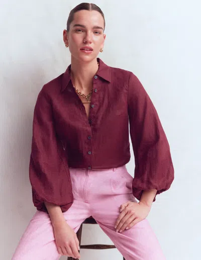 Boden Women's Puff Sleeve Linen Shirt In Purple | Size 22 In Red