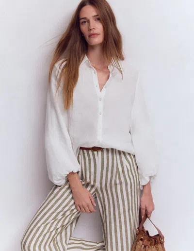 Boden Women's Puff Sleeve Linen Shirt In White | Size 14