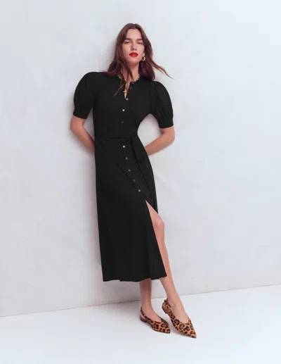 Boden Women's Puff Sleeve Ponte Shirt Dress In Black | Size 20
